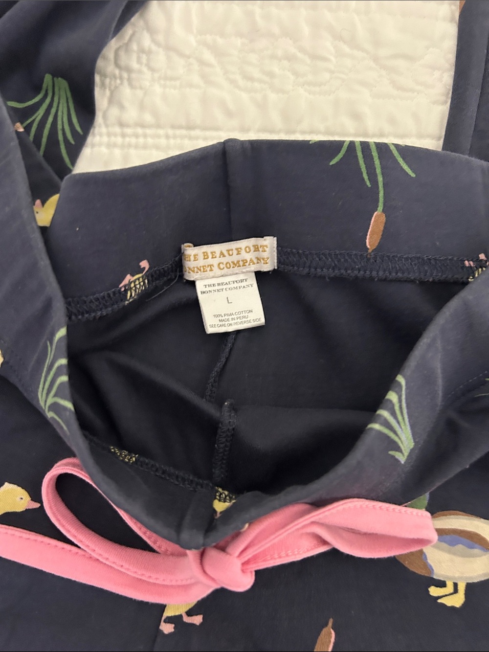 The Beaufort Bonnet Company Navy Duck-Print Pajama Set with Pink Trim - Picture 6 of 6